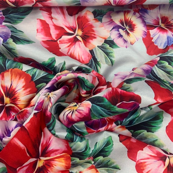 Silk viscose fabric 140x140 cm Bright Flowers print bright colorful Italy natural fabric for dress, blouse, skirt