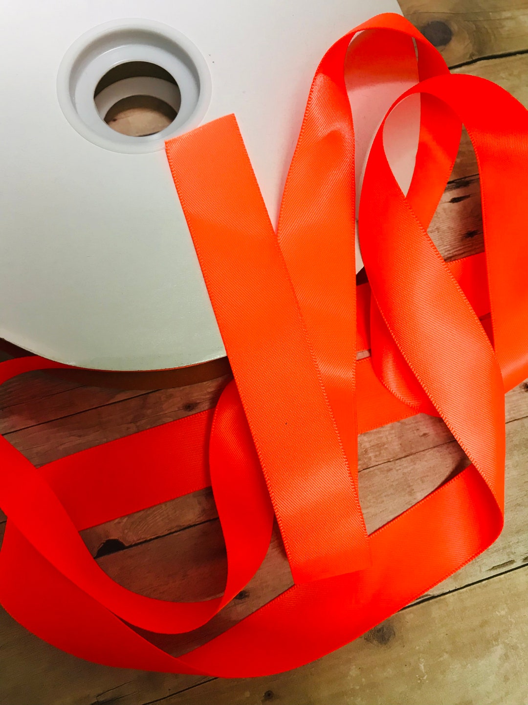 Orange Led Ribbon 7/8” Neon Orange Satin Ribbon. Neon Orange Ribbon. Ribbon. - Etsy