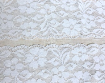 5 yds of White stretch lace.  White lace.  Stretch lace for sewing.