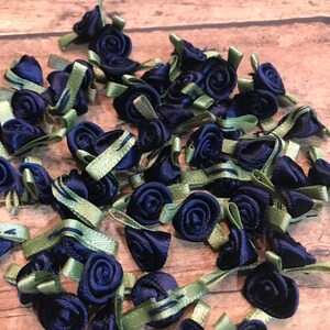 Navy blue roses.  Navy roses. Small ribbon roses.