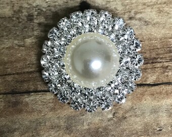 10 Rhinestone Pearl Flat Back Buttons, Embellishments.