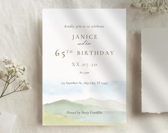 65th Birthday Invitation Template | Watercolor Adult Birthday Invite | Editable Canva Printable