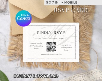 Wedding RSVP card Template | Simple Elegant RSVP | Editable Canva Printable