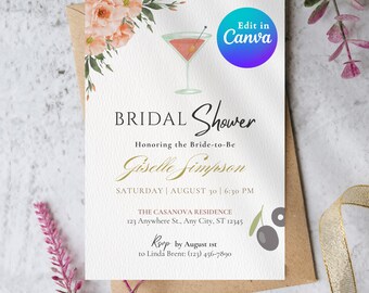 Bridal Shower Invitation Template | Elegant Floral Wedding Event Invite | Editable Canva Printable