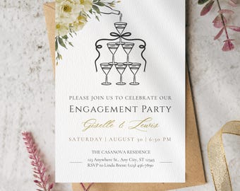 Engagement Party Invitation Template | Elegant Minimalist Engagement Invite | Editable Canva Printable