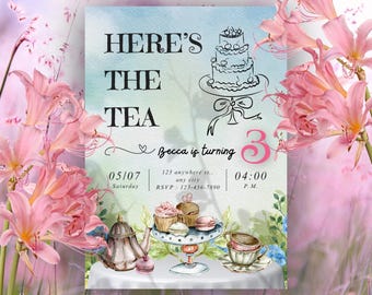 Whimsy Tea Party Birthday Invitation: Editable Girl's Party Template (Digital Download)