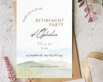 Retirement Party Invitation Template | Elegant Watercolor Celebration Invite | Editable Canva Printable