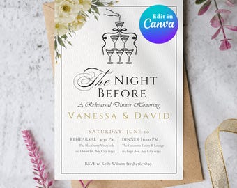Rehearsal Dinner Invitation Template | Elegant Watercolor Dinner Invite | Editable Canva Printable