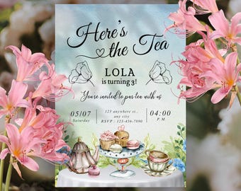 Tea Party Birthday Invitation: Editable Girl's Party Template (Digital Download)