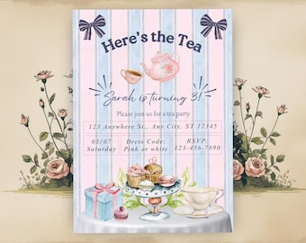 Tea Party Birthday Invitation: Editable Girl's Party Template (Digital Download)