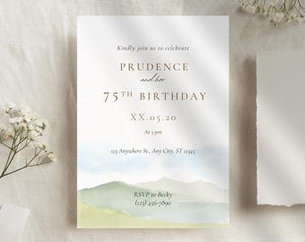 75th Birthday Invitation Template | Watercolor Adult Birthday Invite | Editable Canva Printable