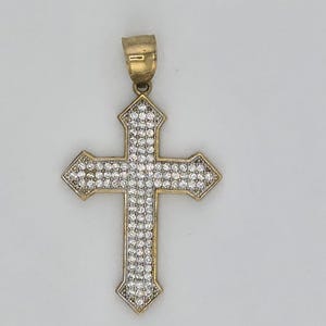 10K Yellow Gold Cross Pendant with CZ Stones – Religious Jewelry (4.5 cm, 3g, Vintage)