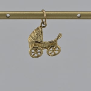 Vintage 14K Yellow Gold Baby Carriage Pendant - Estate Heirloom - 1 gram