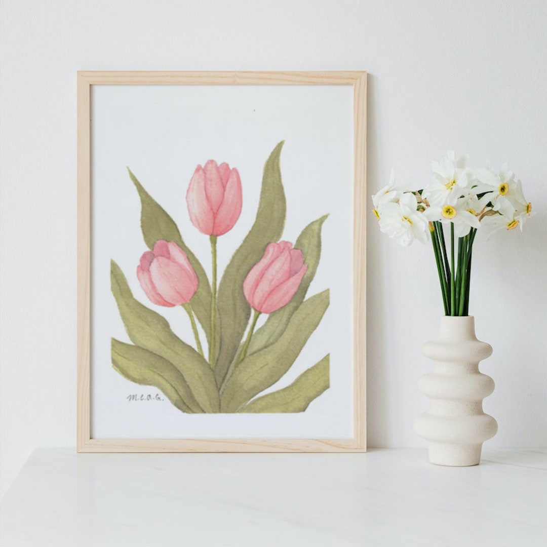 Pink Tulip Watercolor Painting Art Print - Etsy