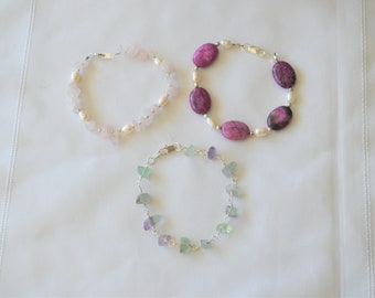 Assorted Handmade Gemstone and Pearl bracelets