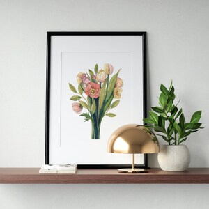 Descarga digital de la pintura de la acuarela del ramo floral de la primavera