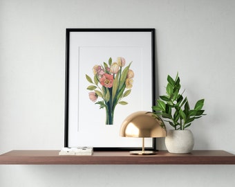 Spring Floral Bouquet Watercolor Painting digital download