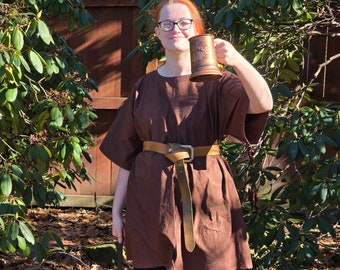 Simple Tunic for LARP, Cosplay, Historybounding in Brown Pima Cotton