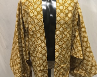 Short Haori Jacket in Mustard Print L-XL