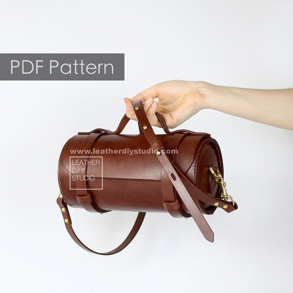 Leather Barrel Crossbody bag build along PDF pattern/video tutorial/instruction leather bag pattern/Leather purse pattern/how to pattern