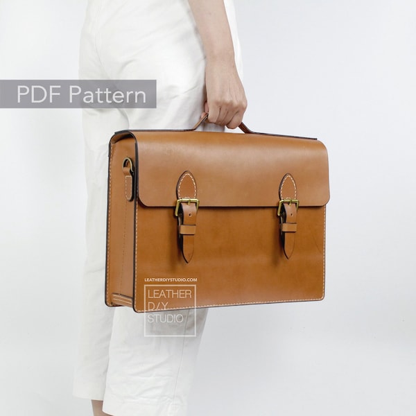 15inch leather briefcase pattern with video tutorial instruction/leather laptop Messenger bag leather bag pattern how to template