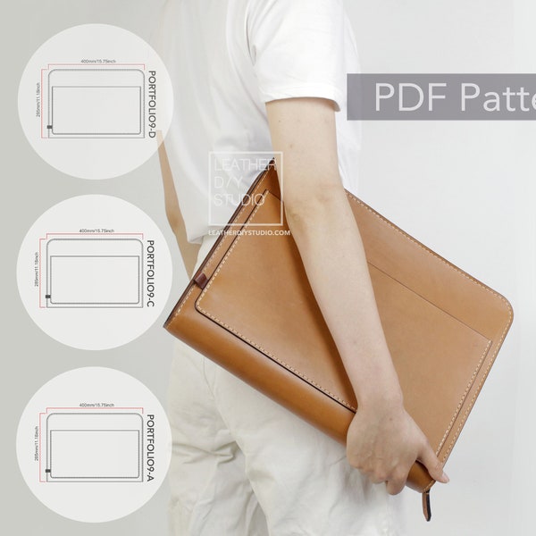 4 sizes Leather portfolio bundle build along PDF pattern with video tutorial/zipper portfolio PDF/leather laptop bag pattern