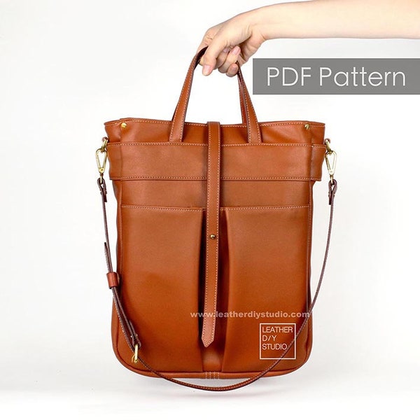 Mens Leather tote bag pattern/instruction/womens tote bag/mens bag template/tote pattern/Leather bag pattern/diy gift/machine sewing
