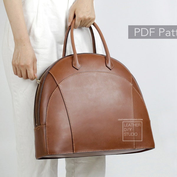 Leather handbag pattern large with video instruction included/Build along leather bag purse pattern/how to video tutorial bag diy template