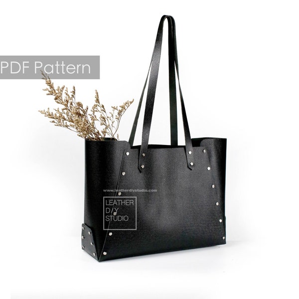 15inch Leather tote bag build along pattern/video tutorial/instruction leather pattern/no sew leather bag pattern/Quick DIY gift