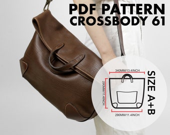 Bundle Soft Leather Crossbody Tote Bag Pattern/Video tutorial/Unique DIY gift/Leather bag pattern/ bag PDF template/Stitching Hole Marked