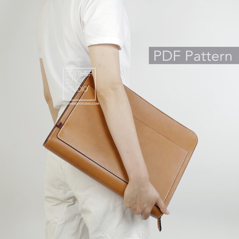 Leather portfolio pattern with video instruction/13 inch loptop bag patterns/ipad pro clutch build along /organizer PDF template pattern 