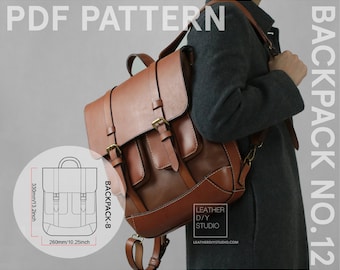 Leather backpack pattern bundle with video tutorial /laptop bag pattern with instrutcion leathercraft diy template stitching marks
