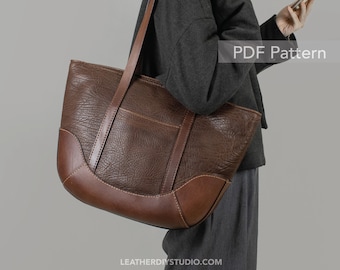 Leather tote bag pattern video tutorial/leather bag sewing template/leathercraft pattern PDF/unique gift diy/zipper tote bag pattern