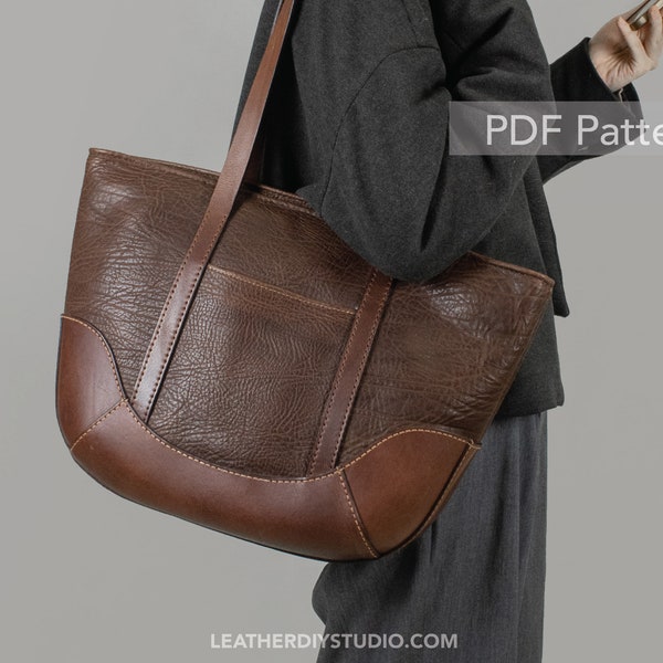 Leather tote bag pattern video tutorial/leather bag sewing template/leathercraft pattern PDF/unique gift diy/zipper tote bag pattern