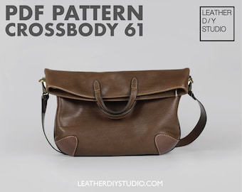 Soft Leather Crossbody Tote Bag Pattern Large/Video tutorial/Unique DIY gift/Leather bag pattern/ bag PDF template/Marked stitching hole