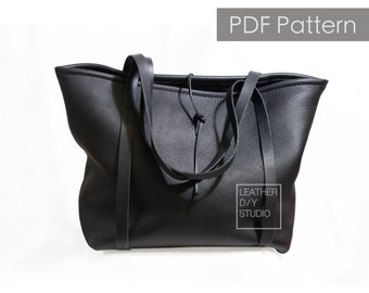 Leather tote bag pattern instruction included/Build along patterns/How to pattern/pdf pattern/Leather pattern/tote template