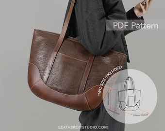 Leather tote bag pattern bundle two size variation video tutorial/leather bag sewing pattern/leathercraft pattern PDF/gift diy/zipper tote