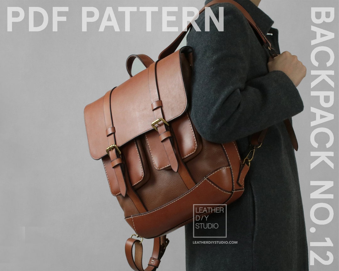 Hudson Slim Graphic Logo Embossed Leather Backpack