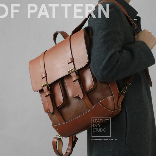 Leather backpack pattern with video tutorial large size/laptop bag pattern with instrutcion leathercraft diy template stitching marks