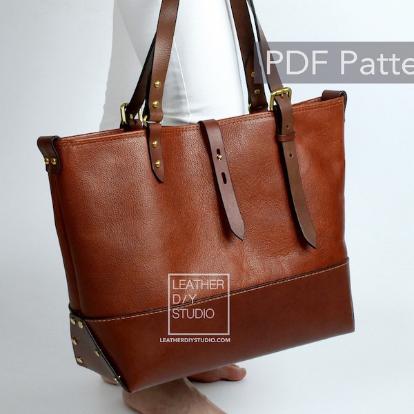 Build along Leather tote bag pdf pattern instruction included/how to pattern /tutorial bag Pattern template/PDF Pattern/sewing pattern