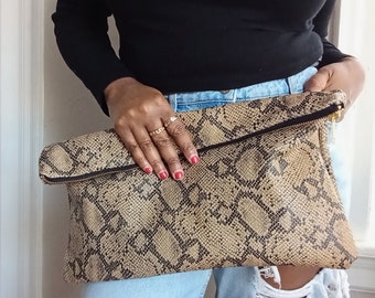 Leather Clutch Bag, Large Clutch Purse, Snake, Bags for Women, Faux Snake, Oversized Clutch Purse