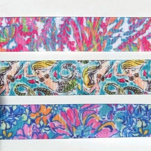 7/8&quot; (22 mm) Inspired Mermaid Coral Grosgrain Ribbon,  3 Yards or 5 Yards Tropical Grosgrain Ribbon, Preppy Southern Ribbon