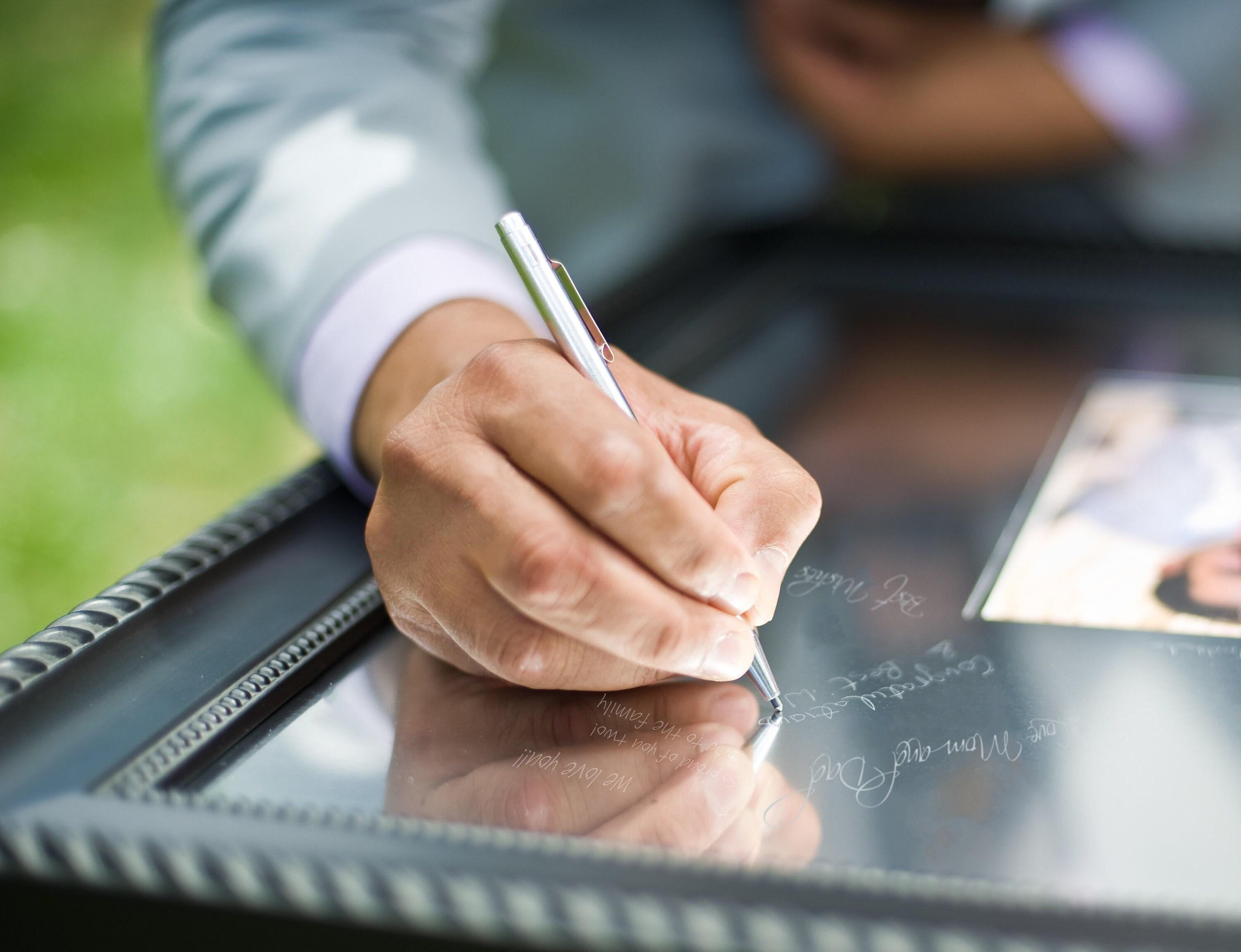 Alternativa al libro de firmas de boda personalizado: tapete con firma y marco de fotos, alternativa al libro de firmas, firma del invitado, marco de boda