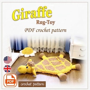 Padrão de tapete de girafa em crochê - PDF. Tapete divertido com tema de animais para brincar - Tutorial de crochê para tapete de chão - Download digital instantâneo