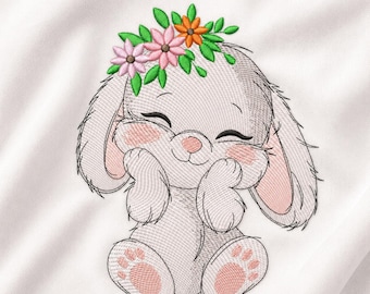 Motif de broderie machine lapin, broderie florale lapin, lapin mignon DST PES JEF