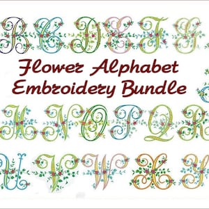 Flower Alphabet Embroidery Bundle 26 Premium Embroidery Designs initial monogram machine embroidery designs