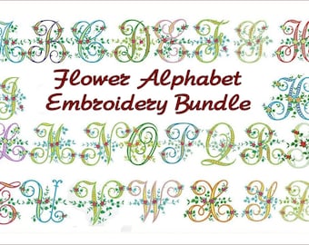 Flower Alphabet Embroidery Bundle 26 Premium Embroidery Designs initial monogram machine embroidery designs
