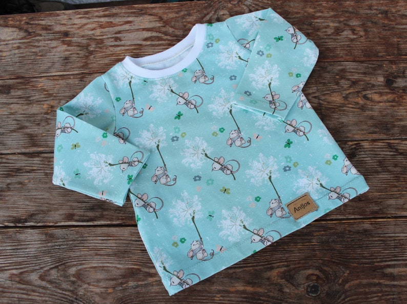 mustard yellow turquoise mice ready to ship 2-piece set size 68 long sleeve shirt and pants