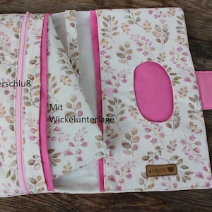 Art.Nr.042 Windeltasche, Wickeltasche XXL,Wickeltasche Mädchen,Blätter rosa-beige