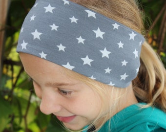 Kinder Stirnband, Turban Stirnband, Bandeau Stirnband, Stirnband mit Sternen, Stirnband grau